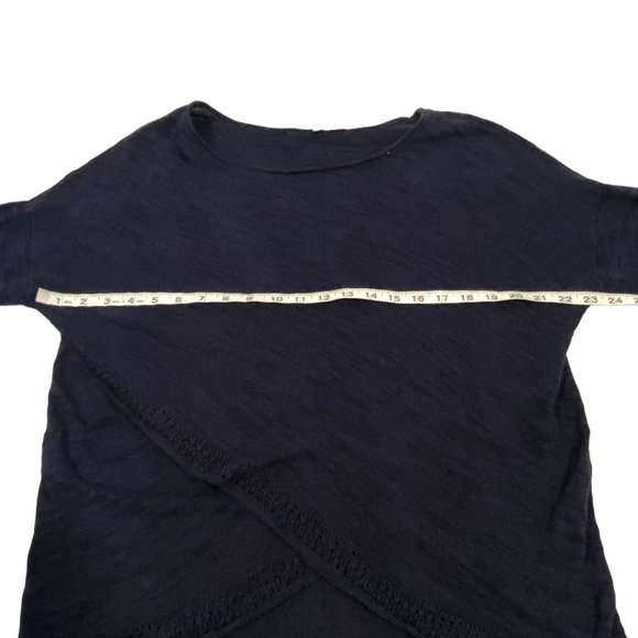 Anthro Moth Navy Blue Crossover Lightweight Crochet Trimmed Sweater Size M - Picture 8 of 9